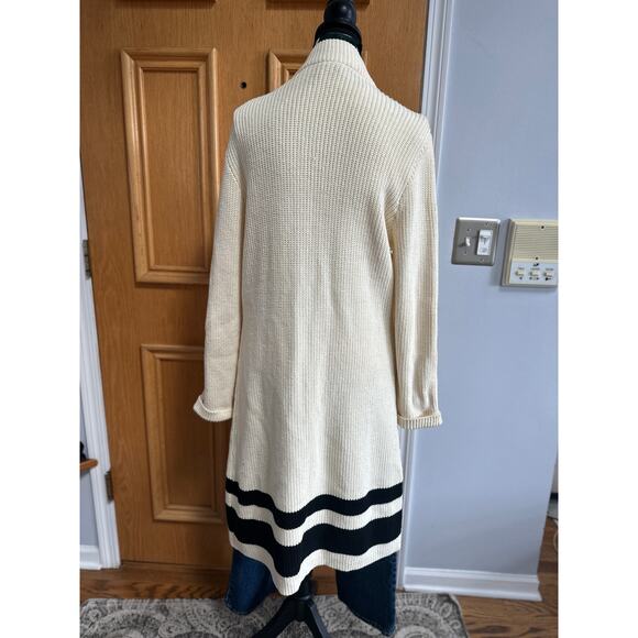 Ralph Lauren Women’s Long Knit Cardigan Coat Duster Sweater Jacket L Cream Black - Picture 3 of 4